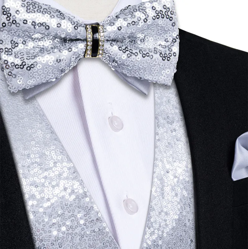 Ties2you Silver Sequins Silk Men's Vest Bowtie Set sold by Ties2You