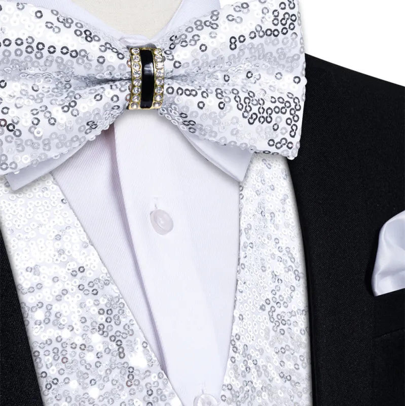 Ties2you White Sequins Silk Men's Vest Hanky Cufflinks Bowie Set sold by Ties2You