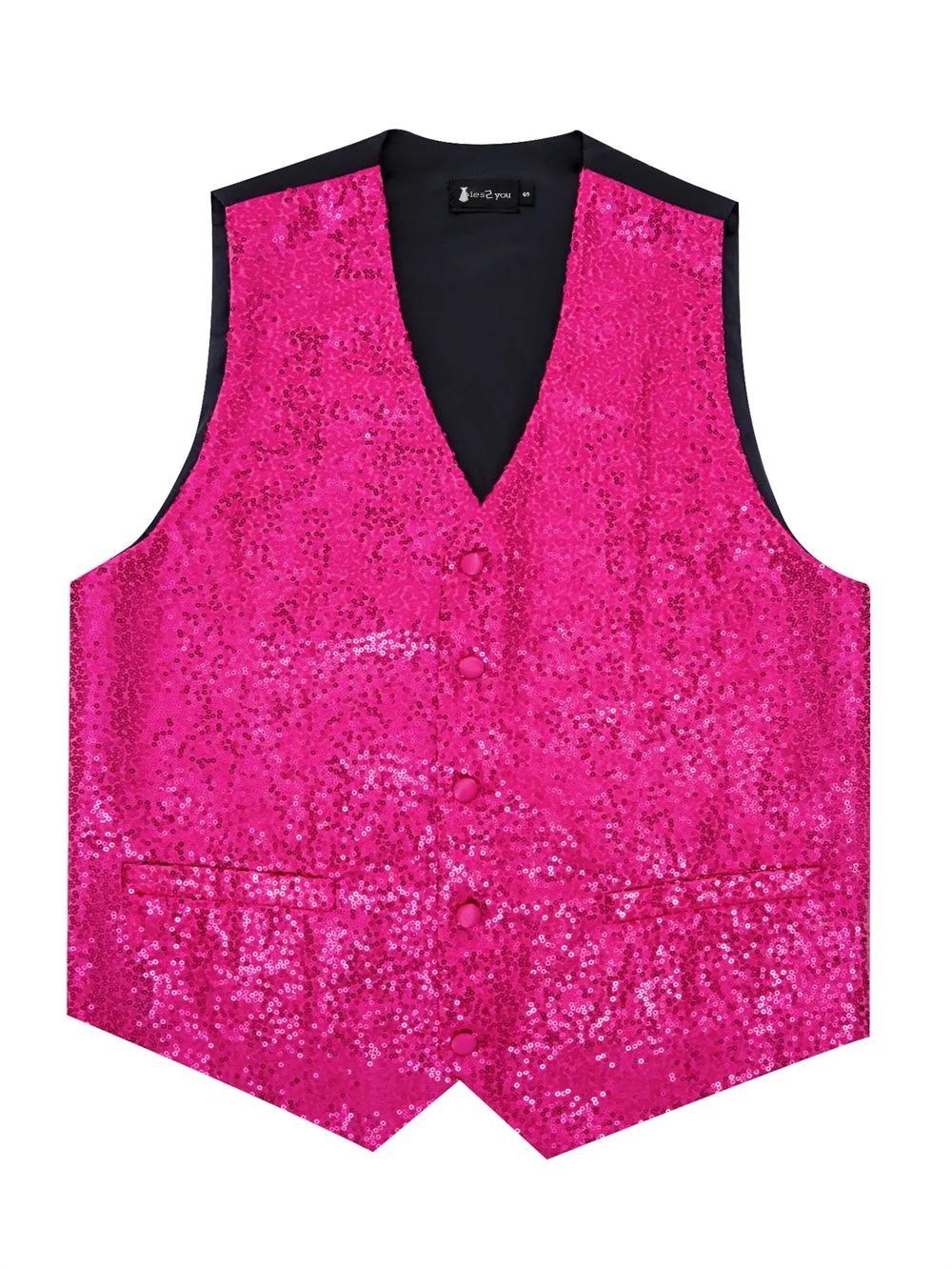 Ties2you Deep Pink Sequins Silk Men's Vest Hanky Cufflinks Bowtie Set sold by Ties2You product image thumbnail 4