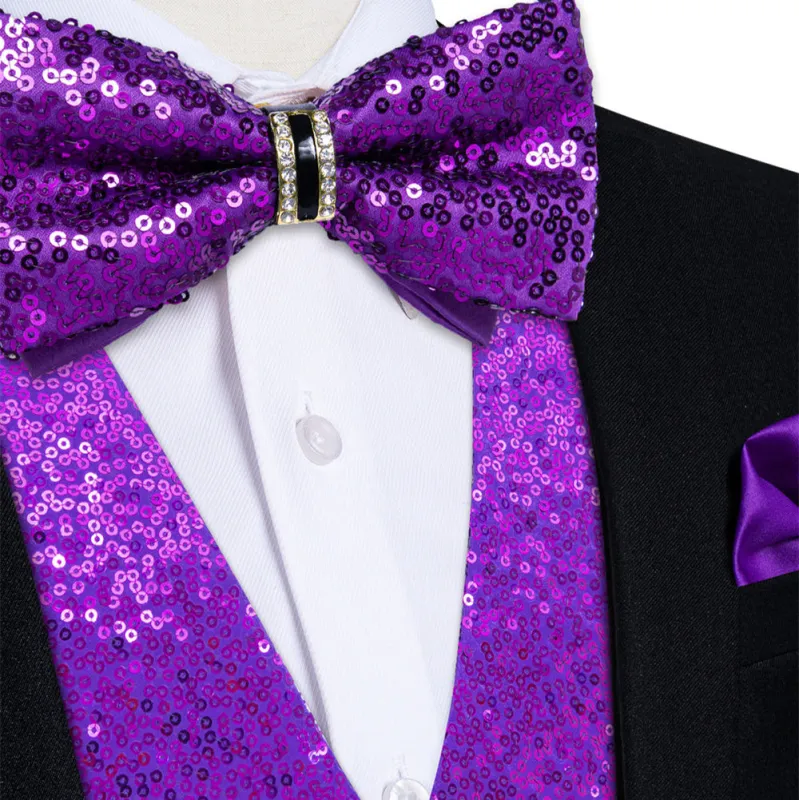 Ties2you Purple Sequins Silk Men's Vest Hanky Cufflinks Bowtie Set sold by Ties2You