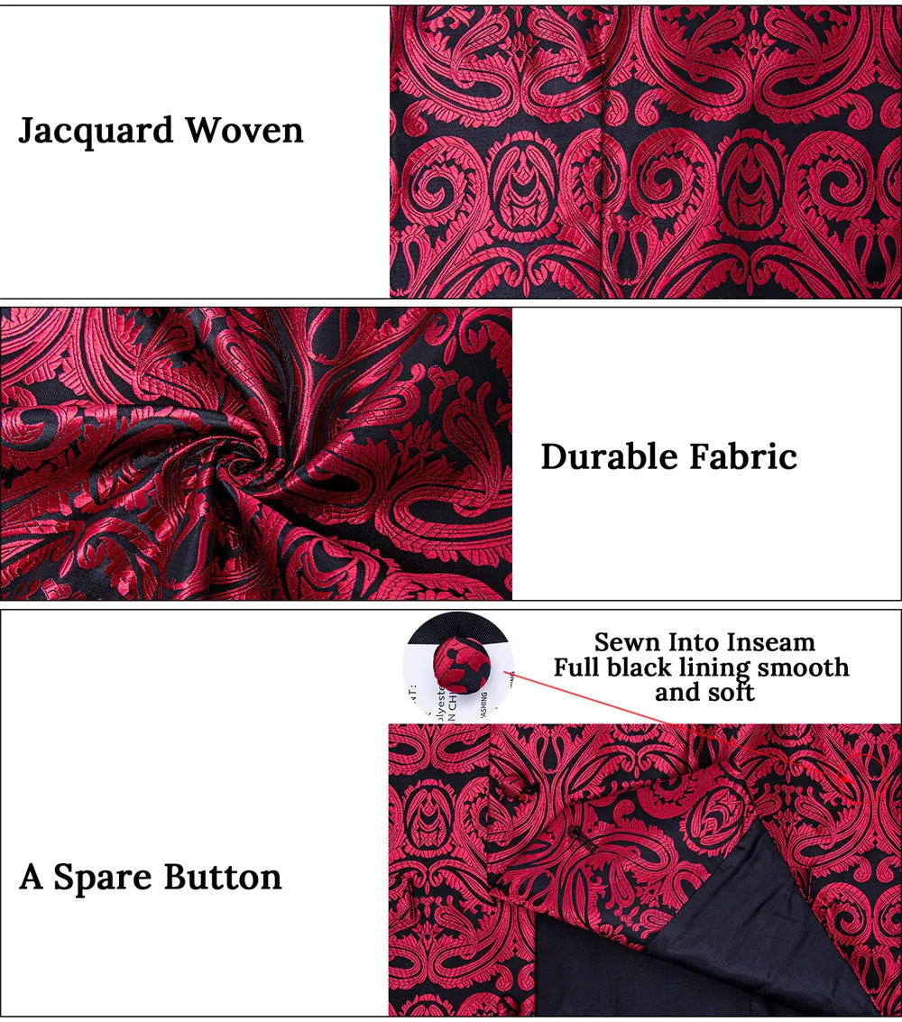 Ties2you Black Burgundy Paisley Jacquard Men's Collar Vest Tie Set sold by Ties2You product image thumbnail 4