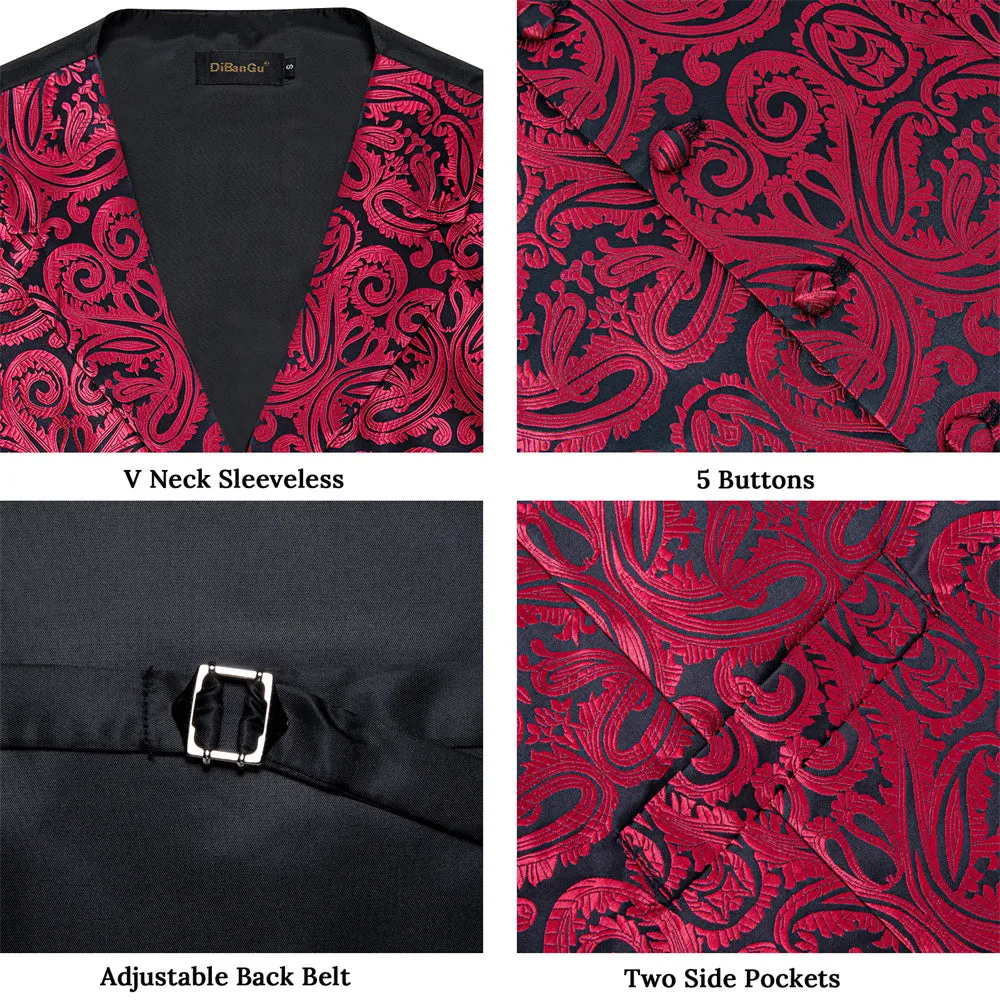Ties2you Black Burgundy Paisley Jacquard Men's Collar Vest Tie Set sold by Ties2You product image thumbnail 3