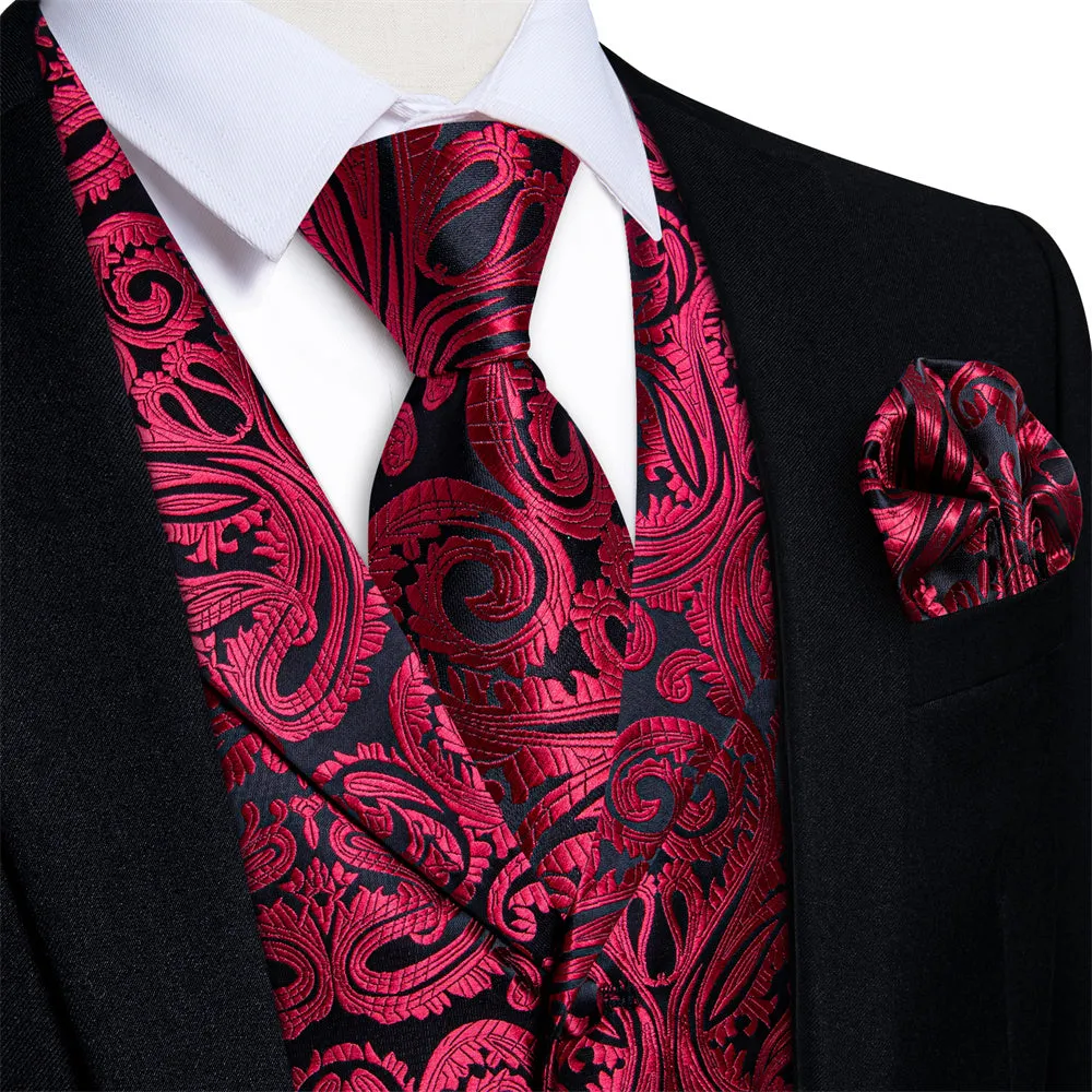 Ties2you Black Burgundy Paisley Jacquard Men's Collar Vest Tie Set sold by Ties2You