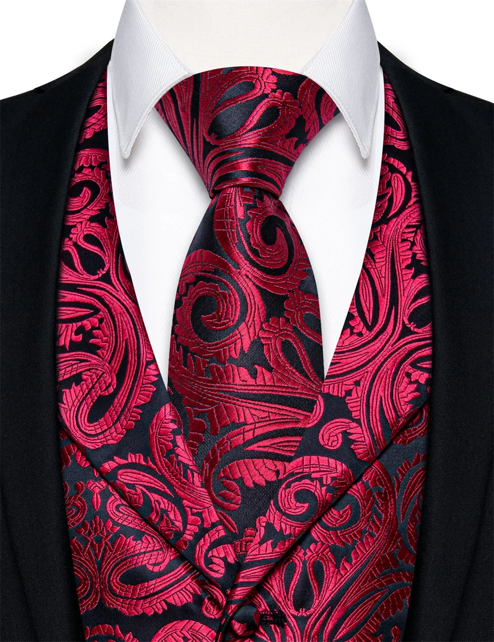 Ties2you Black Burgundy Paisley Jacquard Men's Collar Vest Tie Set sold by Ties2You product image thumbnail 2