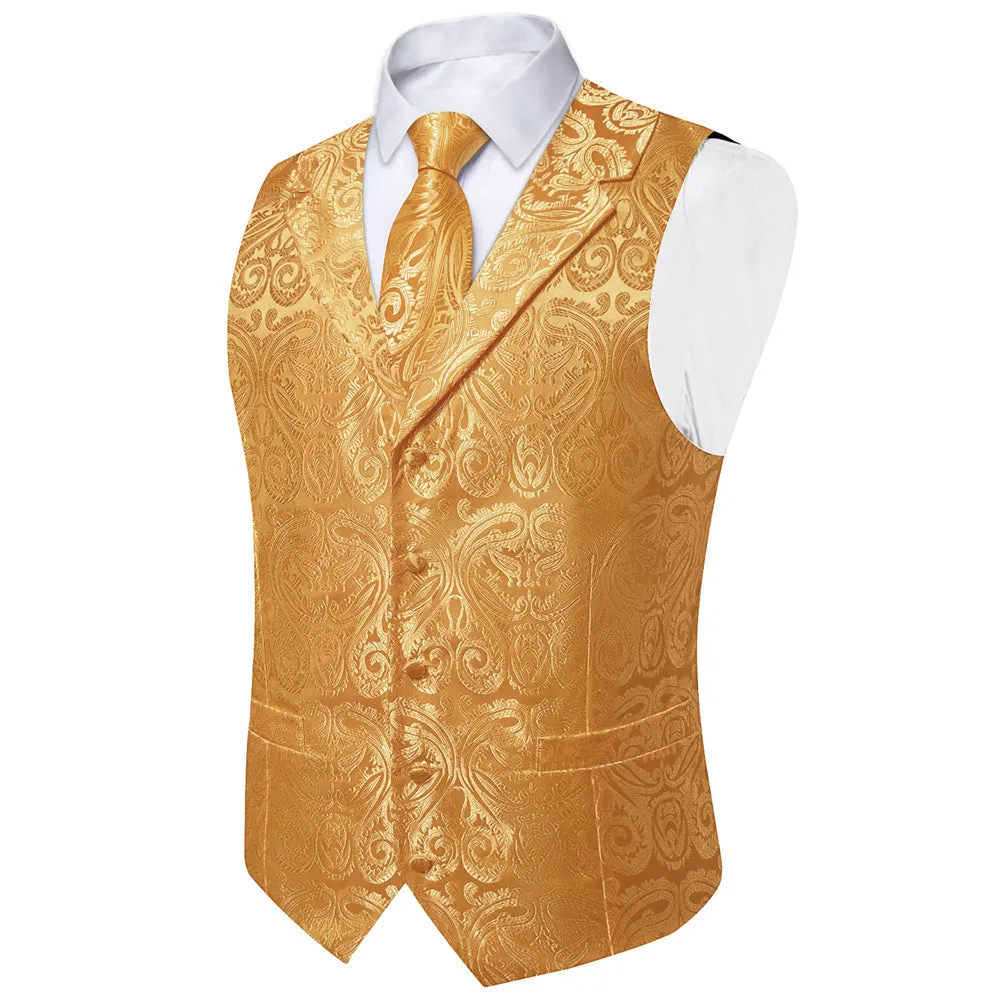 Ties2you Gold Silk Tuexdo Waistcoat Paisley Collar Formal Vest Tie Hanky Cufflinks Set sold by Ties2You product image thumbnail 4
