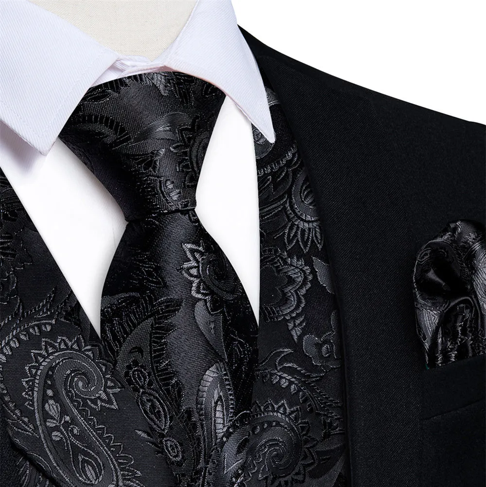 Ties2you Black Paisley Jacquard Men's Collar Victorian Vest Tie Set sold by Ties2You