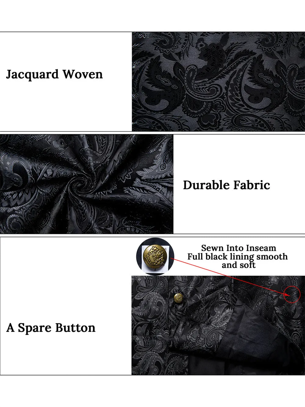 Ties2you Black Paisley Jacquard Men's Collar Victorian Vest Tie Set sold by Ties2You product image thumbnail 5