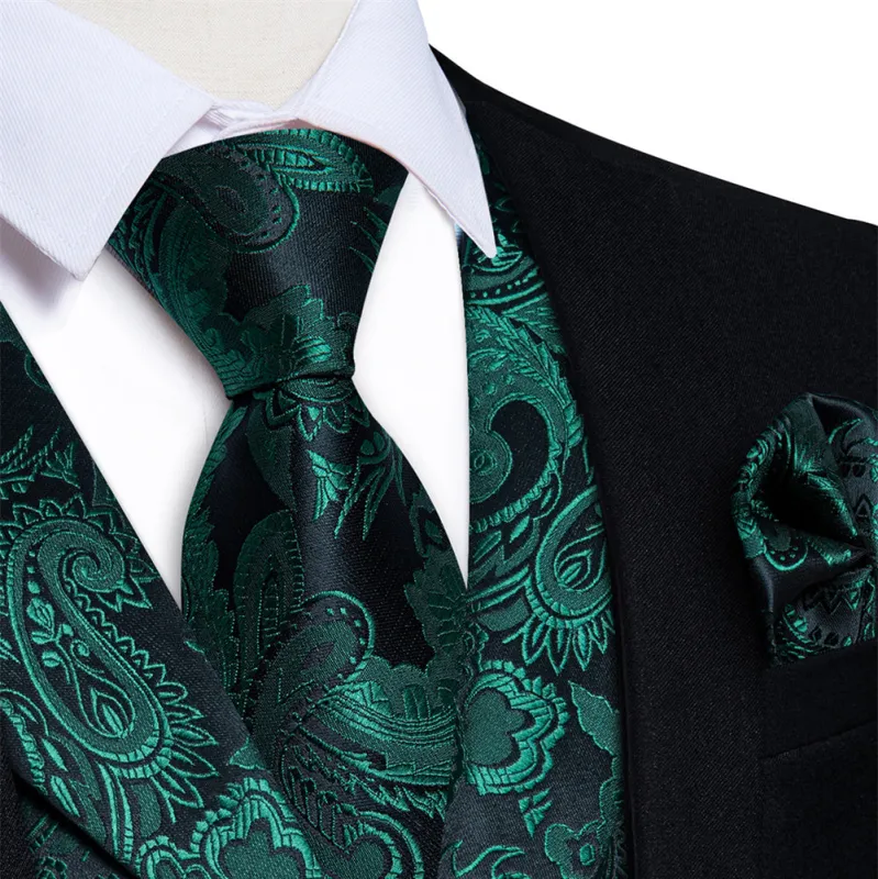 Ties2you Dark Green Paisley Jacquard Men's Collar Victorian Vest Tie Set made by Ties2You