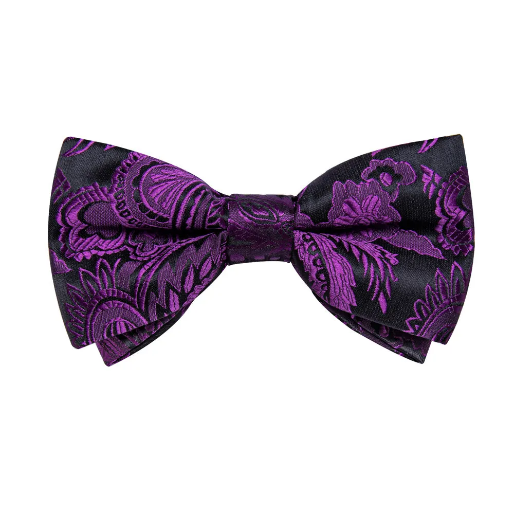 Ties2you Black Purple Paisley Jacquard Men's Collar Victorian Vest Tie Set sold by Ties2You product image thumbnail 5