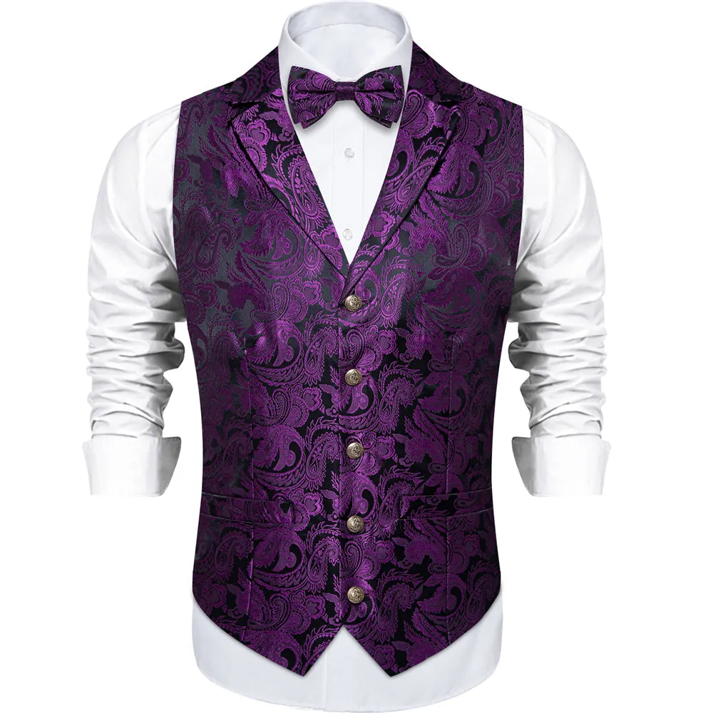 Ties2you Black Purple Paisley Jacquard Men's Collar Victorian Vest Tie Set sold by Ties2You product image thumbnail 4