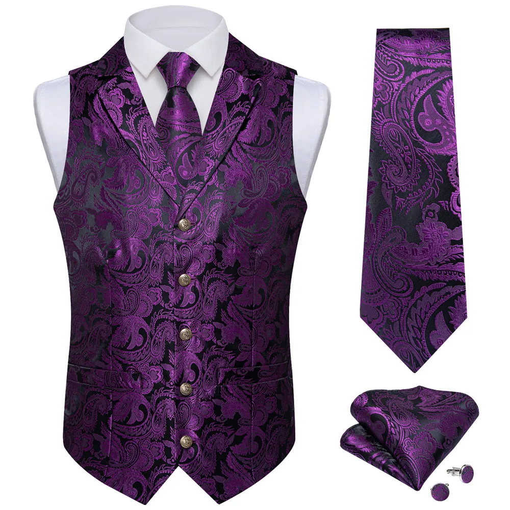 Ties2you Black Purple Paisley Jacquard Men's Collar Victorian Vest Tie Set sold by Ties2You product image thumbnail 3