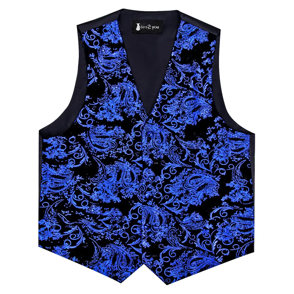 Tie2you Velvet Vest Black Blue Paisley V-Neck Mens Vest Bowtie Set sold by Ties2You product image thumbnail 4