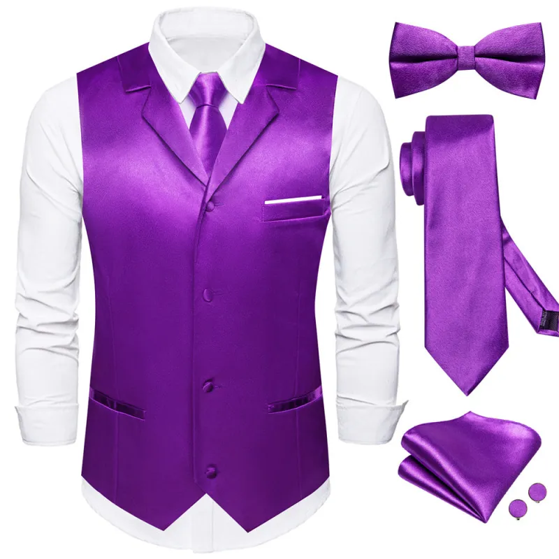Ties2you Purple Solid Notched Collar Satin Mens Vest Tie Set sold by Ties2You