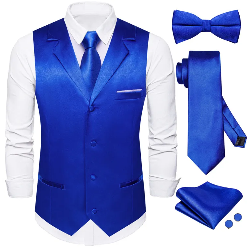 Ties2you Blue Solid Notched Collar Satin Mens Vest Tie Set sold by Ties2You