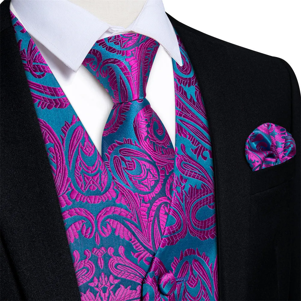 Ties2you Teal Purple Paisley V-Neck Silk Mens Vest Necktie Hanky Cufflinks Set sold by Ties2You