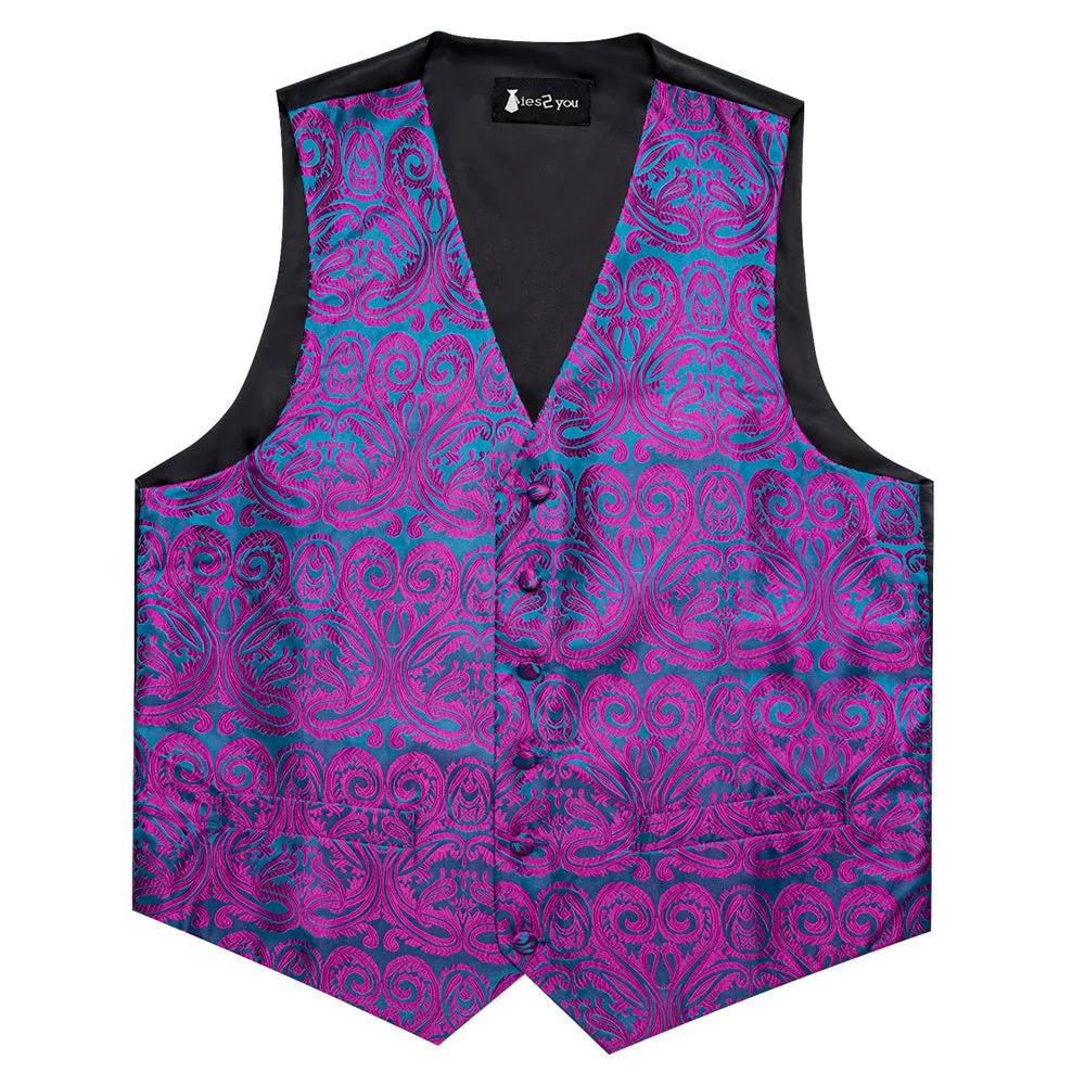 Ties2you Teal Purple Paisley V-Neck Silk Mens Vest Necktie Hanky Cufflinks Set sold by Ties2You product image thumbnail 4