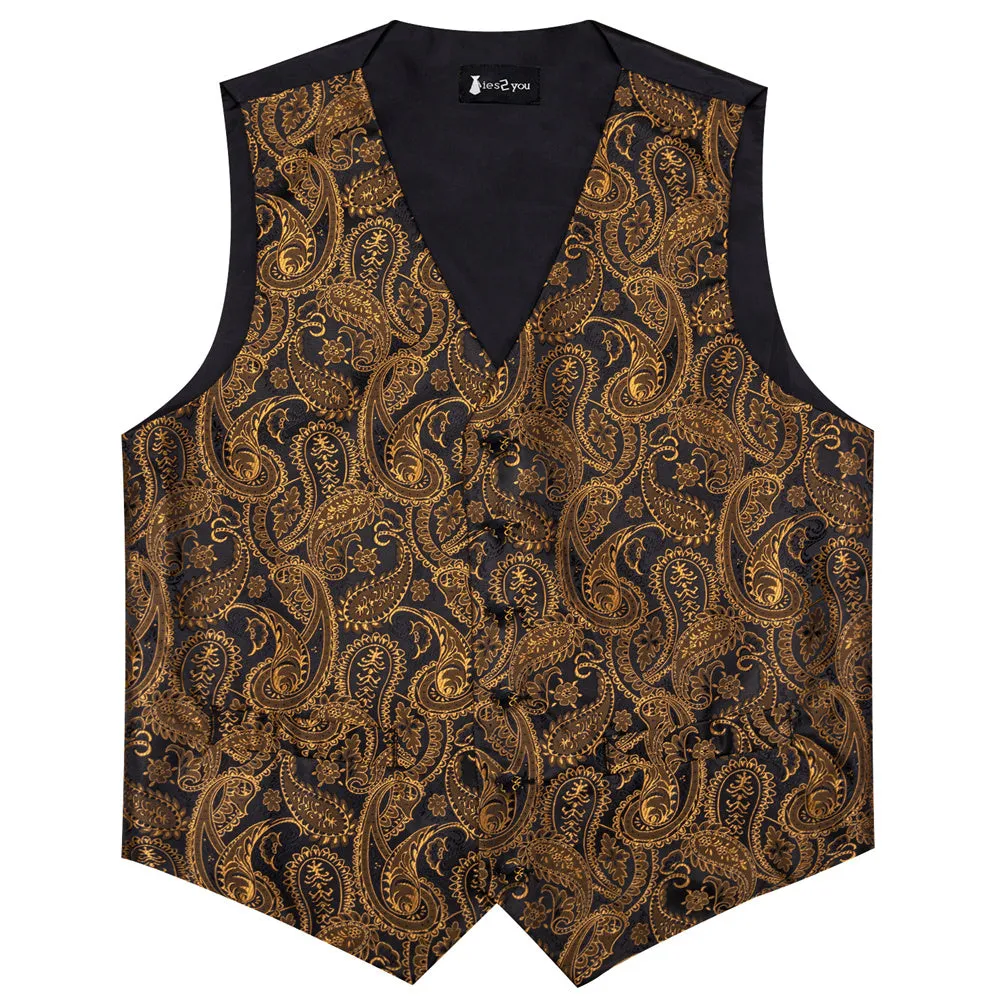 Ties2you Black Gold V-Neck Silk Mens Vest Necktie Set sold by Ties2You product image thumbnail 5