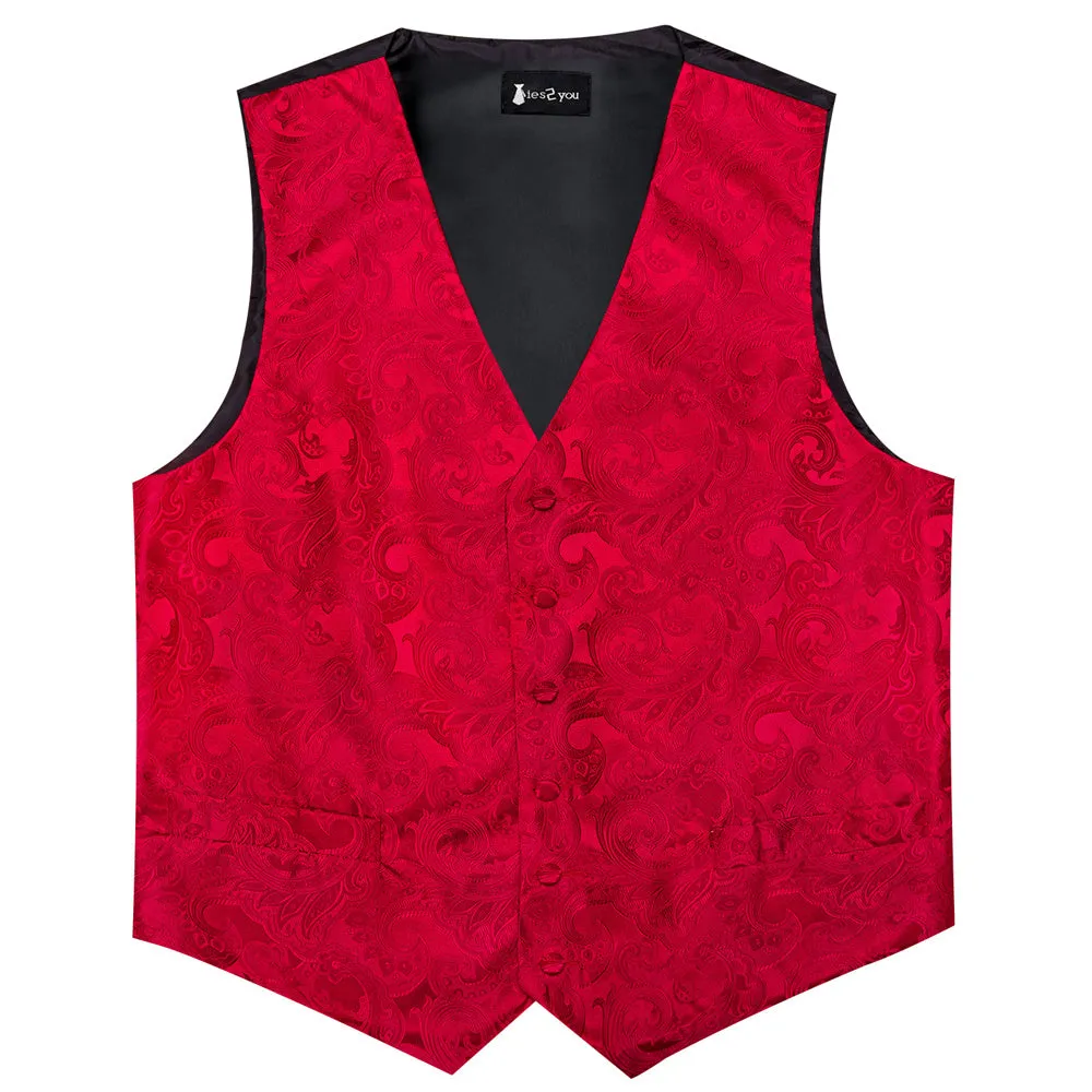 Ties2you Red Paisley V-Neck Silk Mens Vest Necktie Set sold by Ties2You product image thumbnail 5