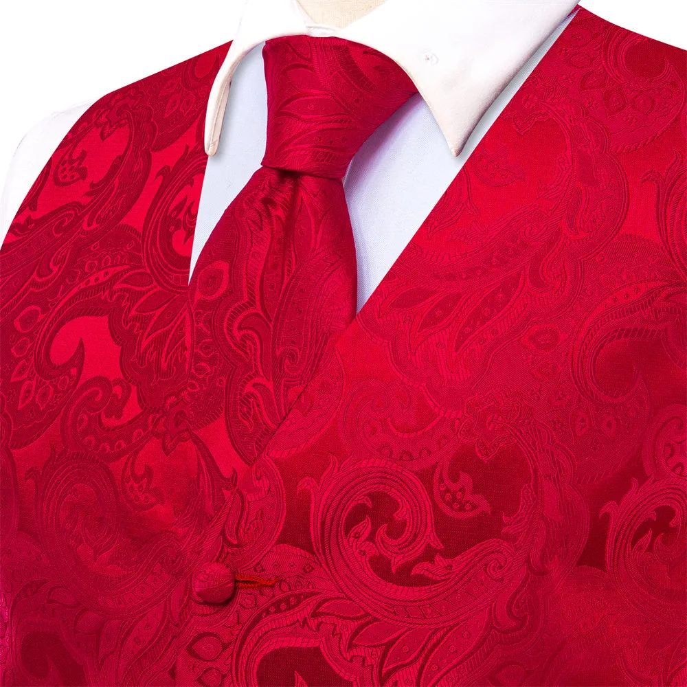 Ties2you Red Paisley V-Neck Silk Mens Vest Necktie Set sold by Ties2You product image thumbnail 3