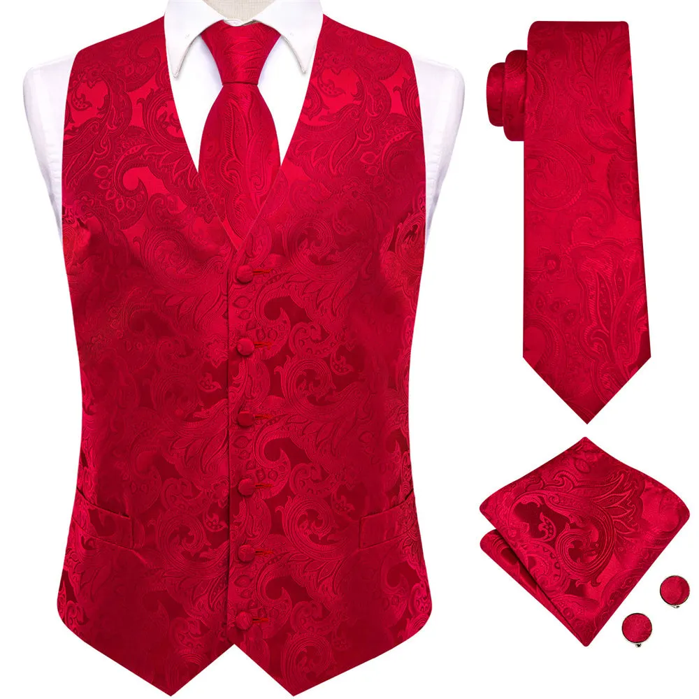 Ties2you Red Paisley V-Neck Silk Mens Vest Necktie Set sold by Ties2You product image thumbnail 2