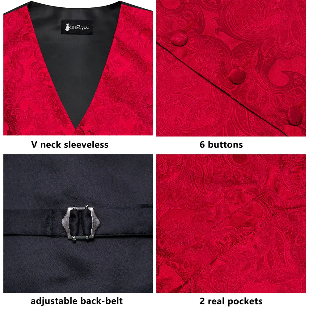 Ties2you Red Paisley V-Neck Silk Mens Vest Necktie Set sold by Ties2You product image thumbnail 4