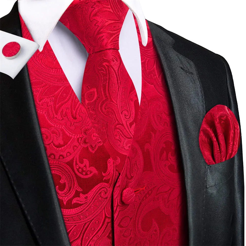 Ties2you Red Paisley V-Neck Silk Mens Vest Necktie Set sold by Ties2You