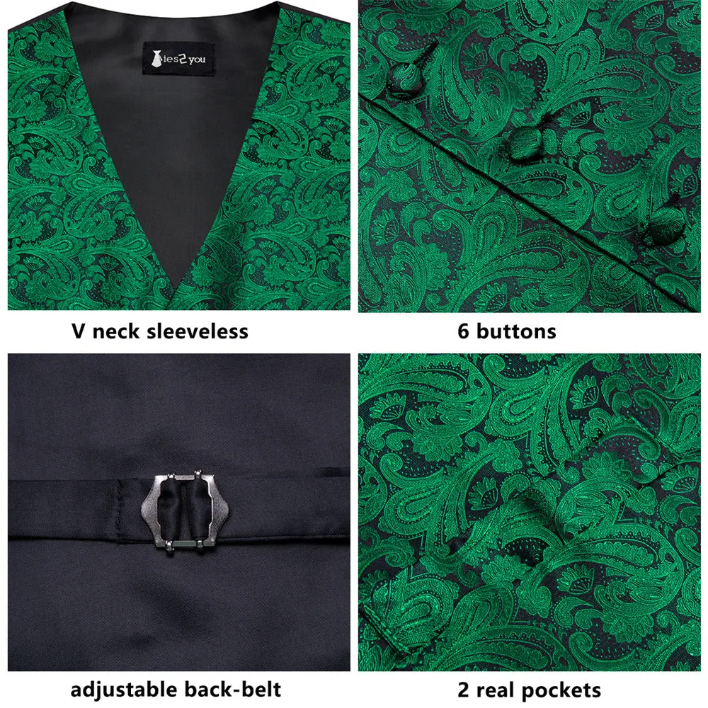 Ties2you Black Green Paisley V-Neck Silk Mens Vest Necktie Set sold by Ties2You product image thumbnail 3