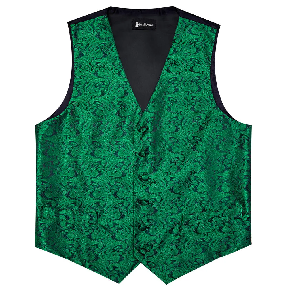 Ties2you Black Green Paisley V-Neck Silk Mens Vest Necktie Set sold by Ties2You product image thumbnail 5