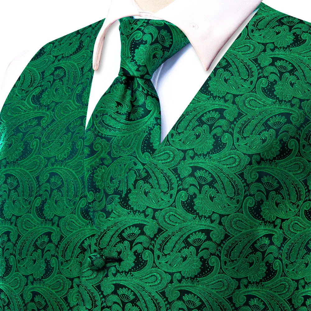 Ties2you Black Green Paisley V-Neck Silk Mens Vest Necktie Set sold by Ties2You product image thumbnail 4