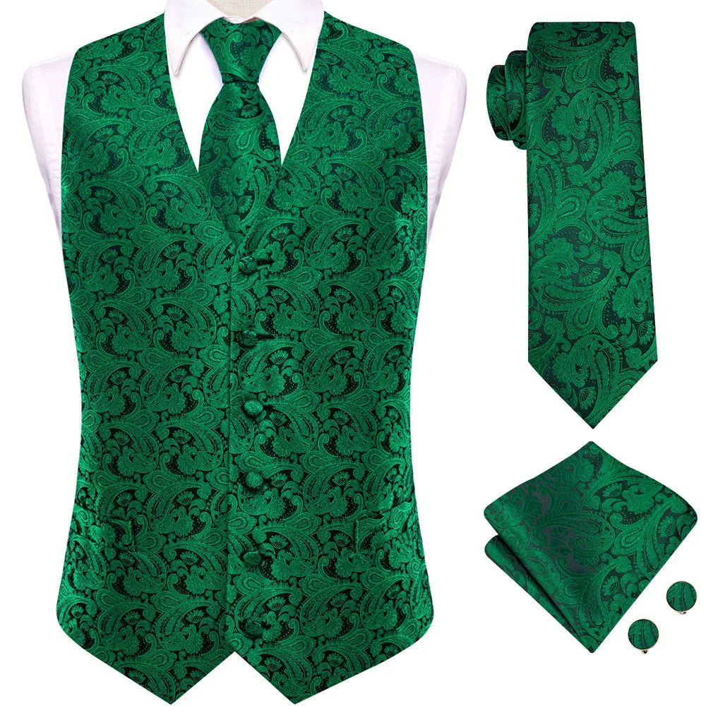 Ties2you Black Green Paisley V-Neck Silk Mens Vest Necktie Set sold by Ties2You product image thumbnail 2