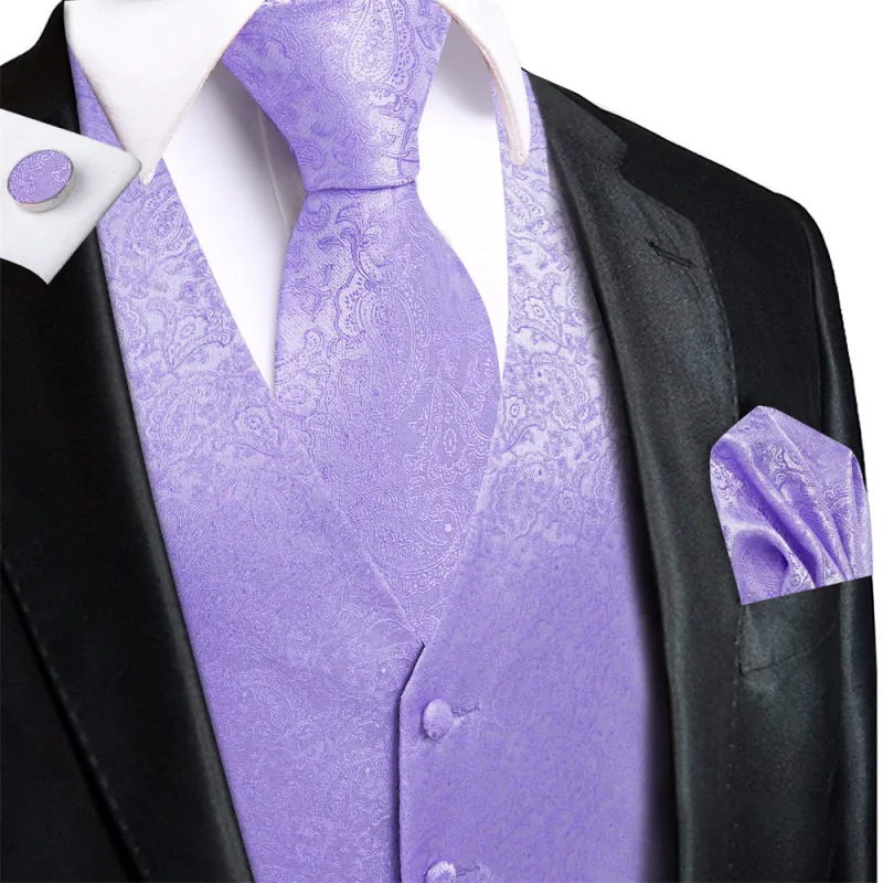 Ties2you Light Purple Paisley V-Neck Silk Mens Vest Necktie Set sold by Ties2You