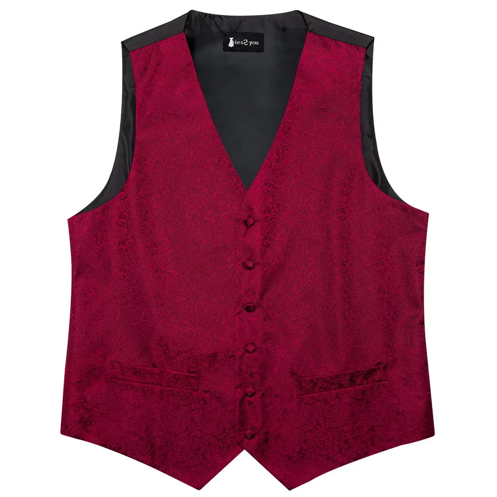 Ties2you Burgundy Paisley V-Neck Silk Mens Vest Necktie Set sold by Ties2You product image thumbnail 4