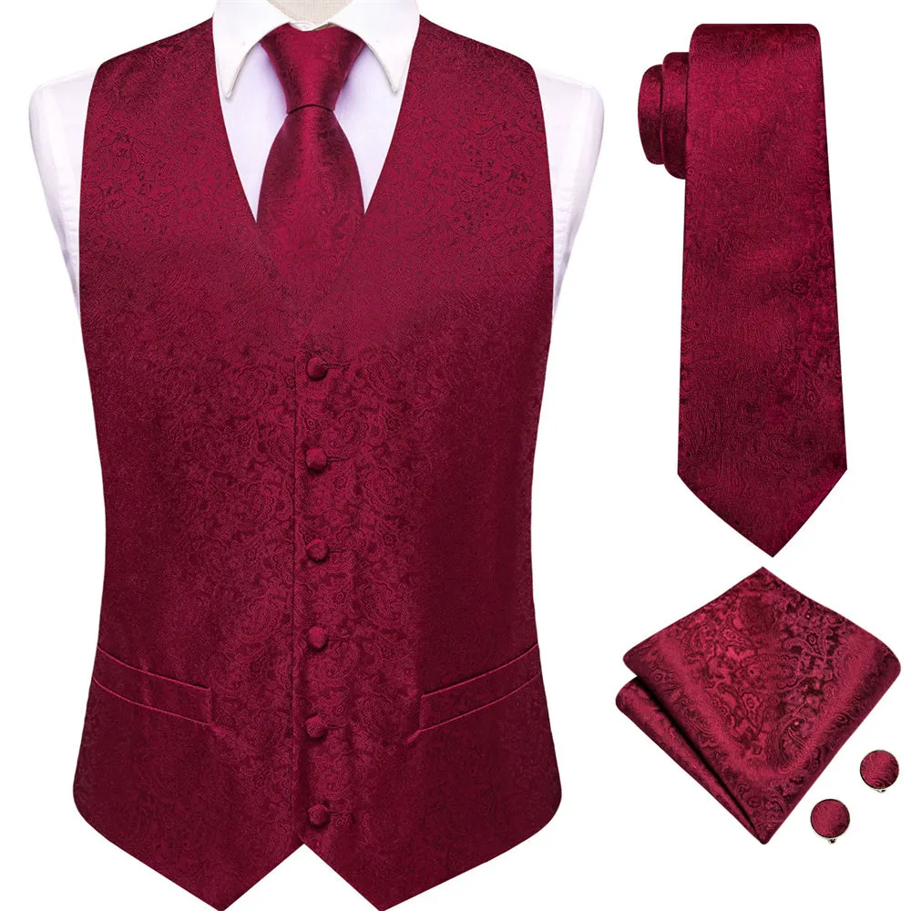 Ties2you Burgundy Paisley V-Neck Silk Mens Vest Necktie Set sold by Ties2You product image thumbnail 2