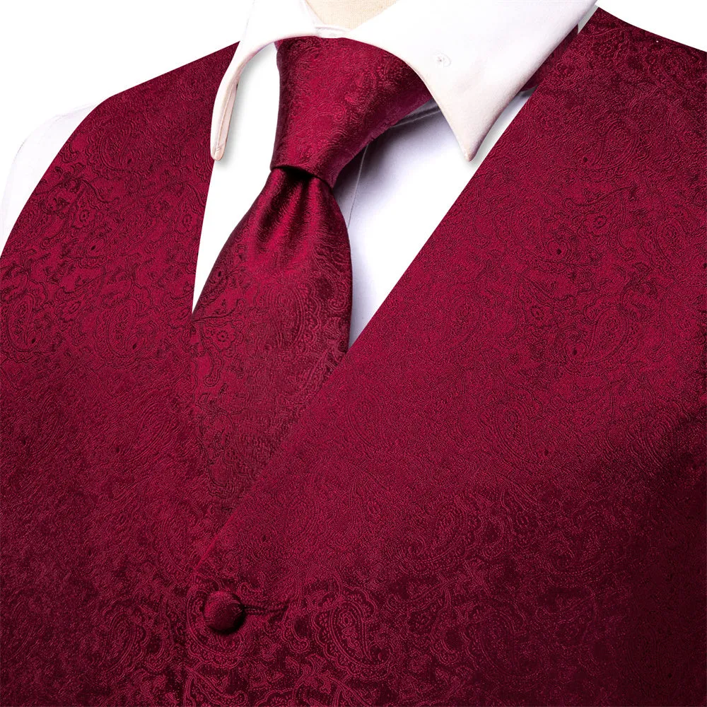 Ties2you Burgundy Paisley V-Neck Silk Mens Vest Necktie Set sold by Ties2You product image thumbnail 3