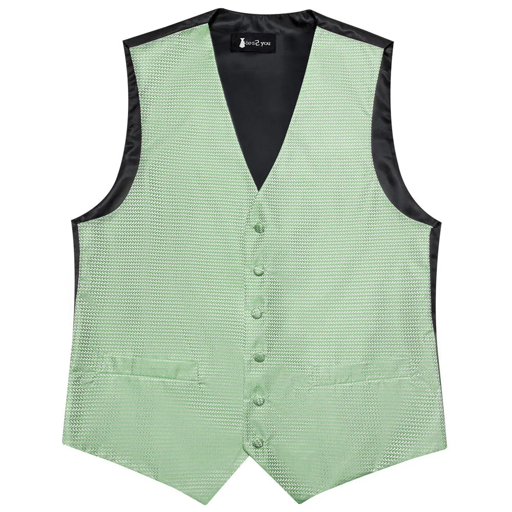 Ties2you Light Green Paisley Pattern V-Neck Silk Vest Necktie Set sold by Ties2You product image thumbnail 5