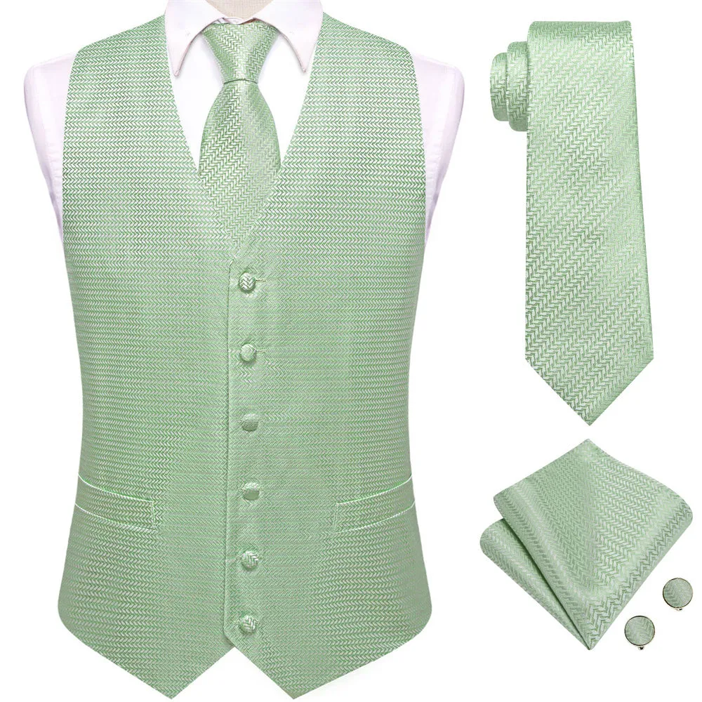 Ties2you Light Green Paisley Pattern V-Neck Silk Vest Necktie Set sold by Ties2You product image thumbnail 2