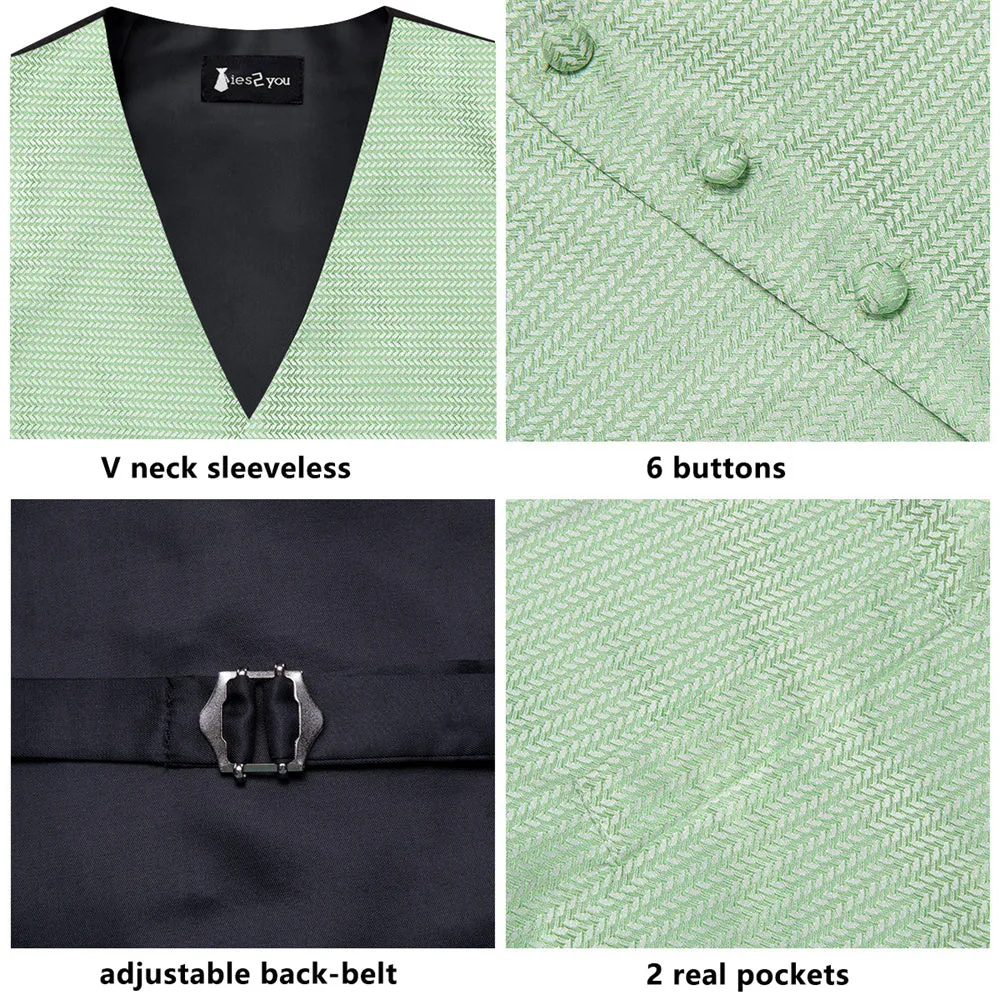 Ties2you Light Green Paisley Pattern V-Neck Silk Vest Necktie Set sold by Ties2You product image thumbnail 3