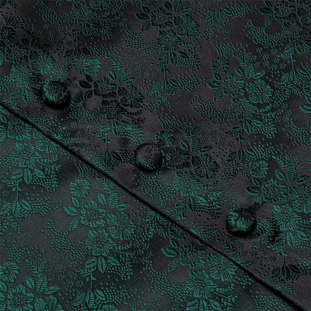 Ties2you Black Green Floral Pattern V-Neck Silk Vest Necktie Set sold by Ties2You product image thumbnail 5