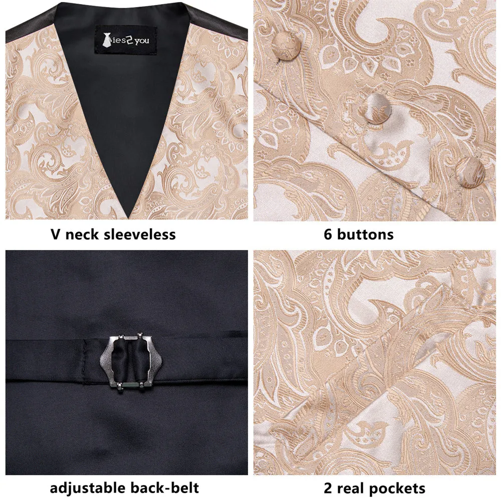 Ties2you Silver Champagne Paisley Pattern V-Neck Silk Vest Necktie Set sold by Ties2You product image thumbnail 3