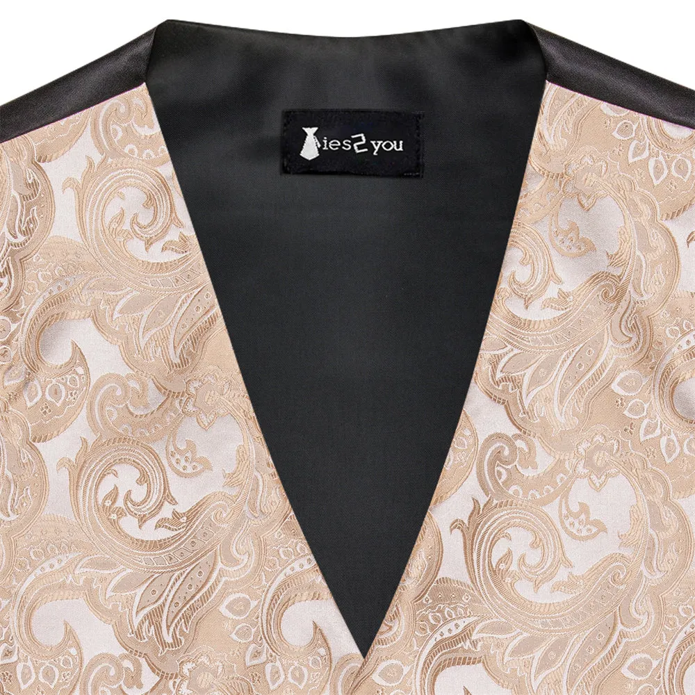 Ties2you Silver Champagne Paisley Pattern V-Neck Silk Vest Necktie Set sold by Ties2You product image thumbnail 5
