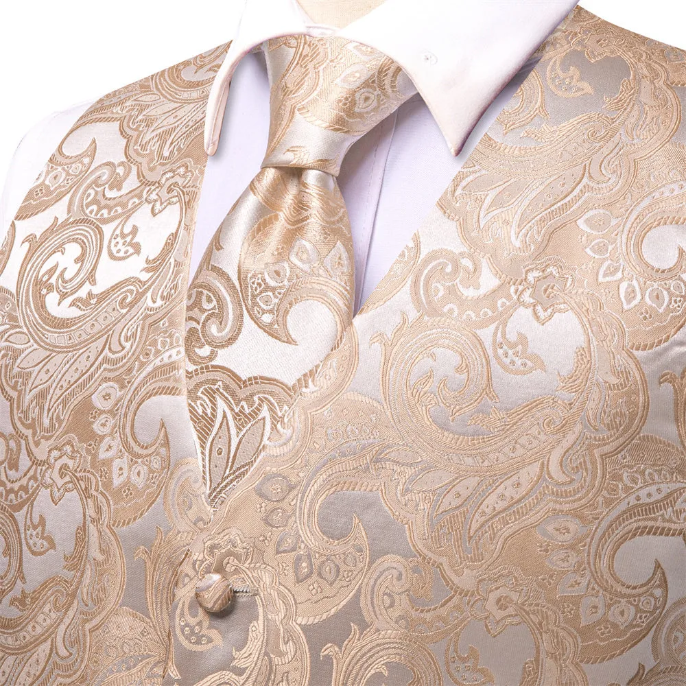 Ties2you Silver Champagne Paisley Pattern V-Neck Silk Vest Necktie Set sold by Ties2You product image thumbnail 4