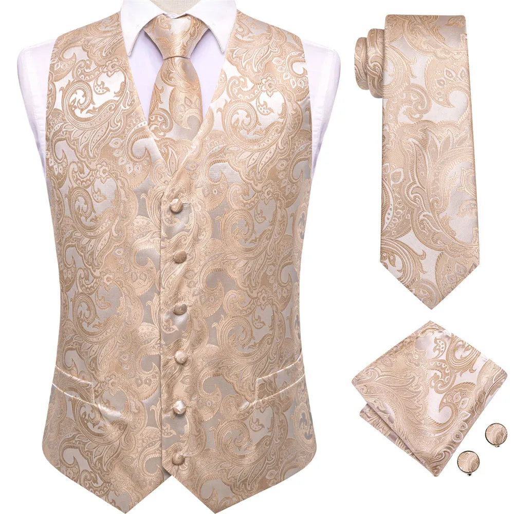 Ties2you Silver Champagne Paisley Pattern V-Neck Silk Vest Necktie Set sold by Ties2You product image thumbnail 2