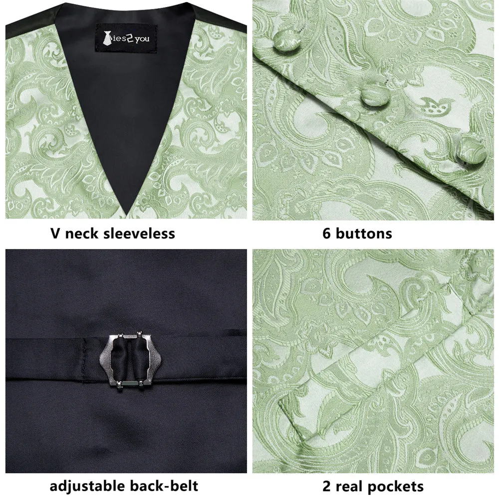 Ties2you Sage Green Suit Vest Paisley Business Formal Vest Tie Hanky Cufflinks Set sold by Ties2You product image thumbnail 5