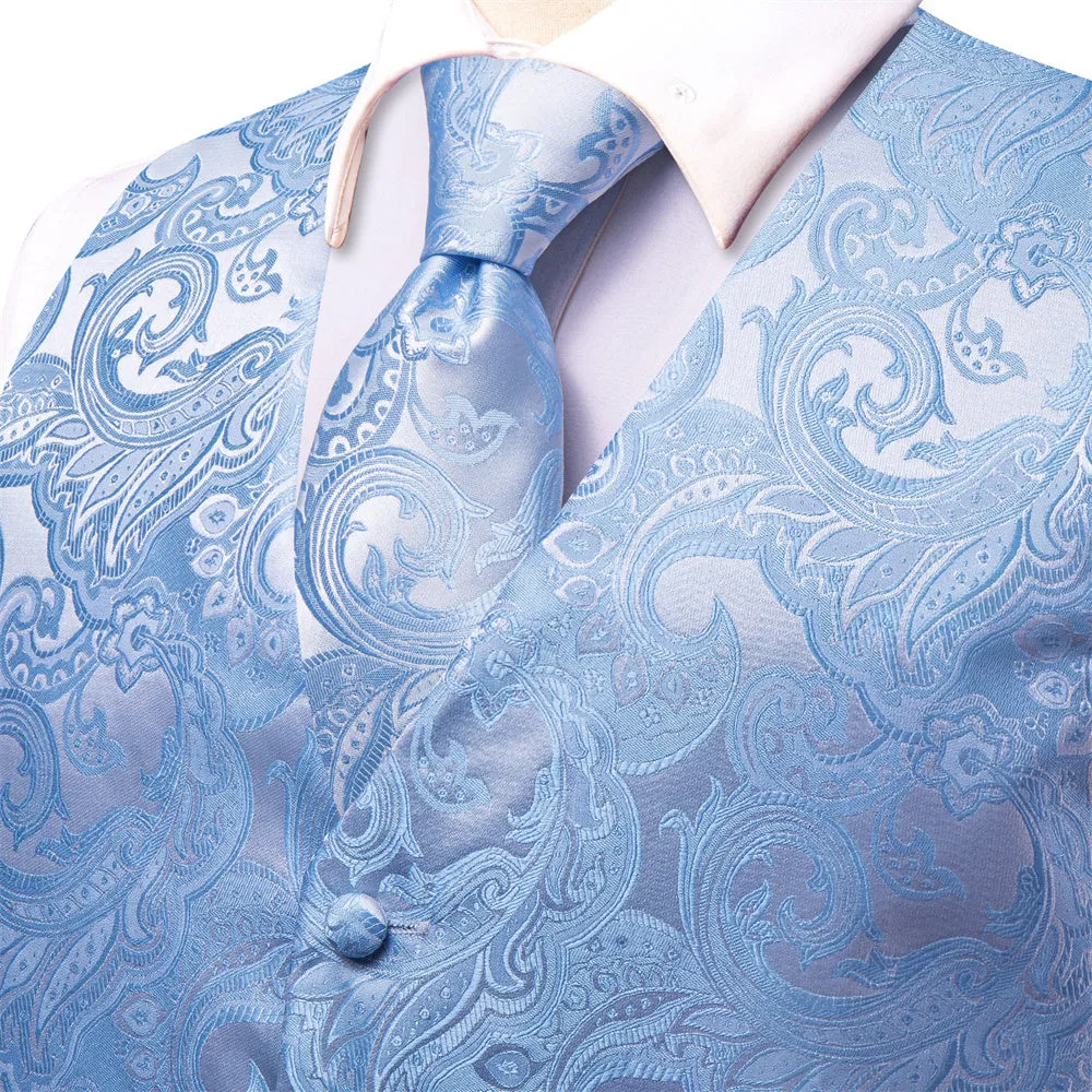 Ties2you Sage Green Suit Vest Paisley Business Formal Vest Tie Hanky Cufflinks Set sold by Ties2You product image thumbnail 2