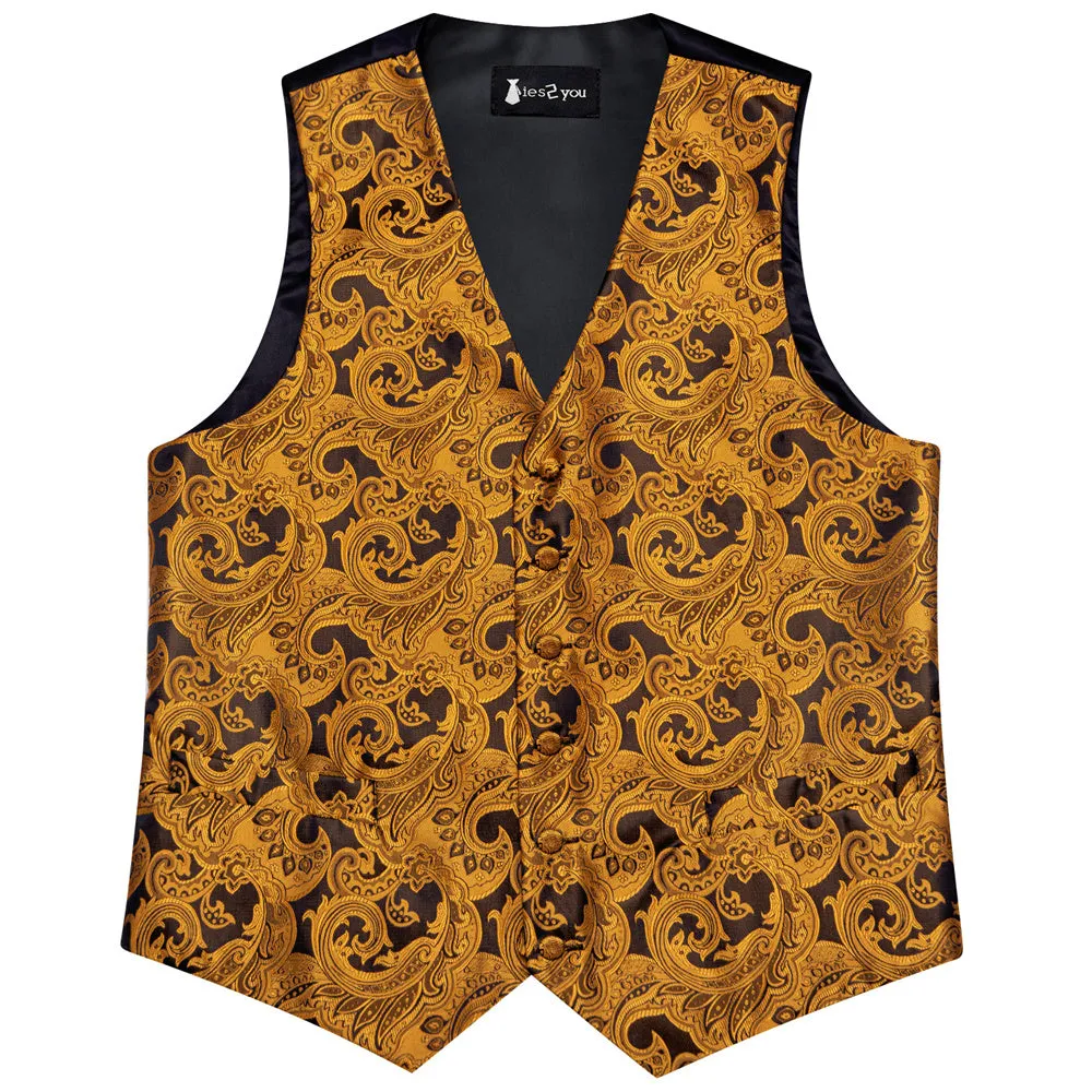 Ties2you Black Golden Paisley Pattern V-Neck Silk Vest Necktie Set sold by Ties2You product image thumbnail 5