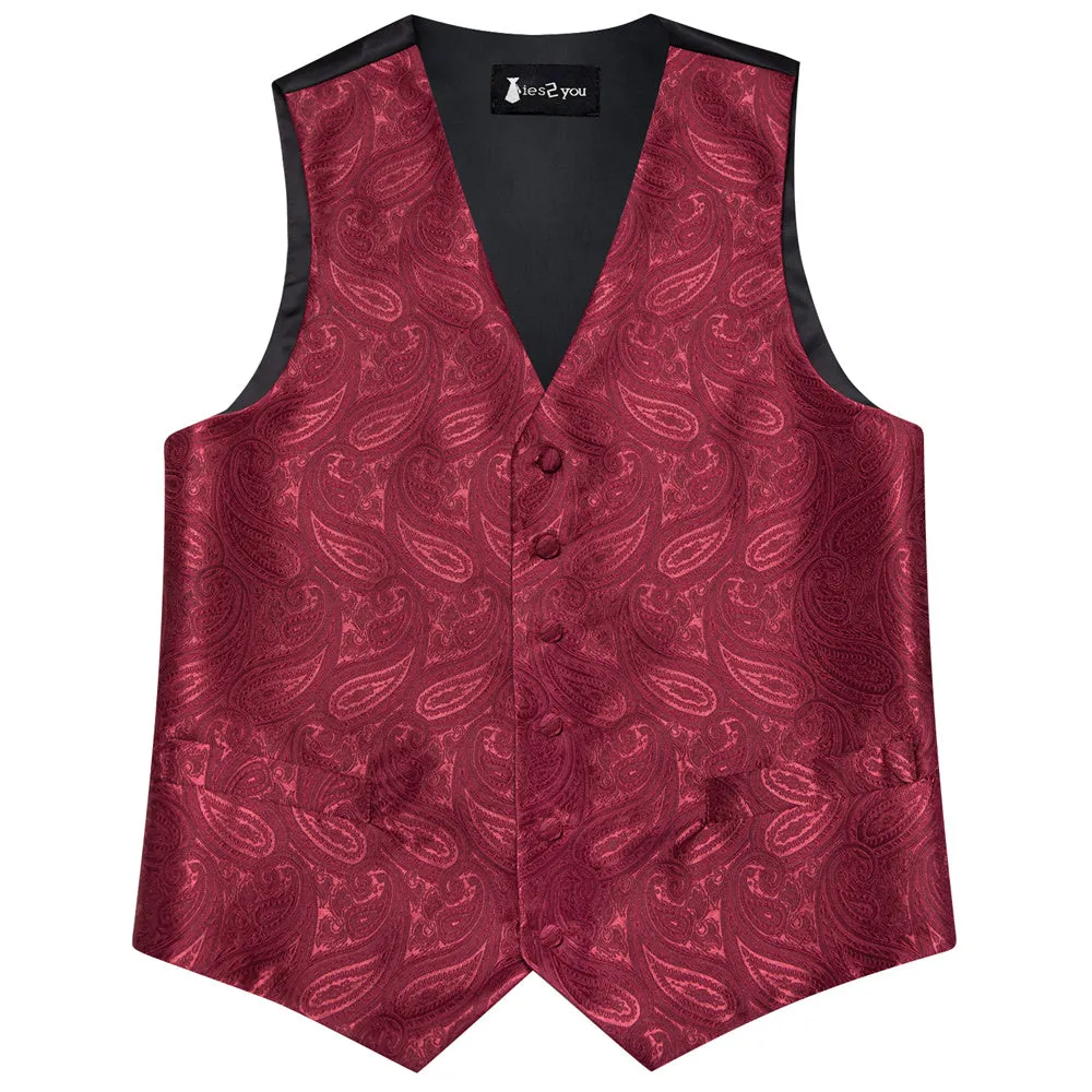 Ties2you Mens Vest Burgundy Paisley Pattern V-Neck Silk Vest Necktie Set sold by Ties2You product image thumbnail 5