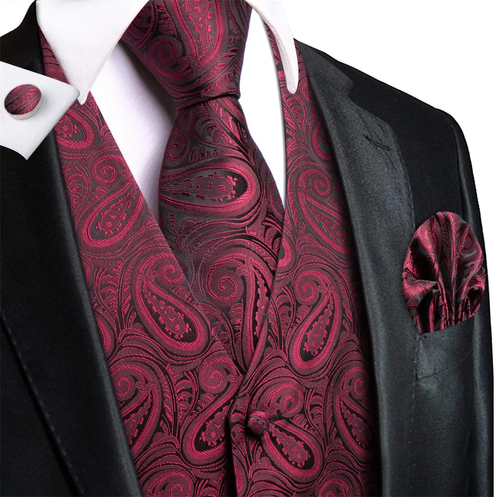 Ties2you Burgundy Paisley Pattern V-Neck Silk Vest Necktie Set sold by Ties2You product image thumbnail 3