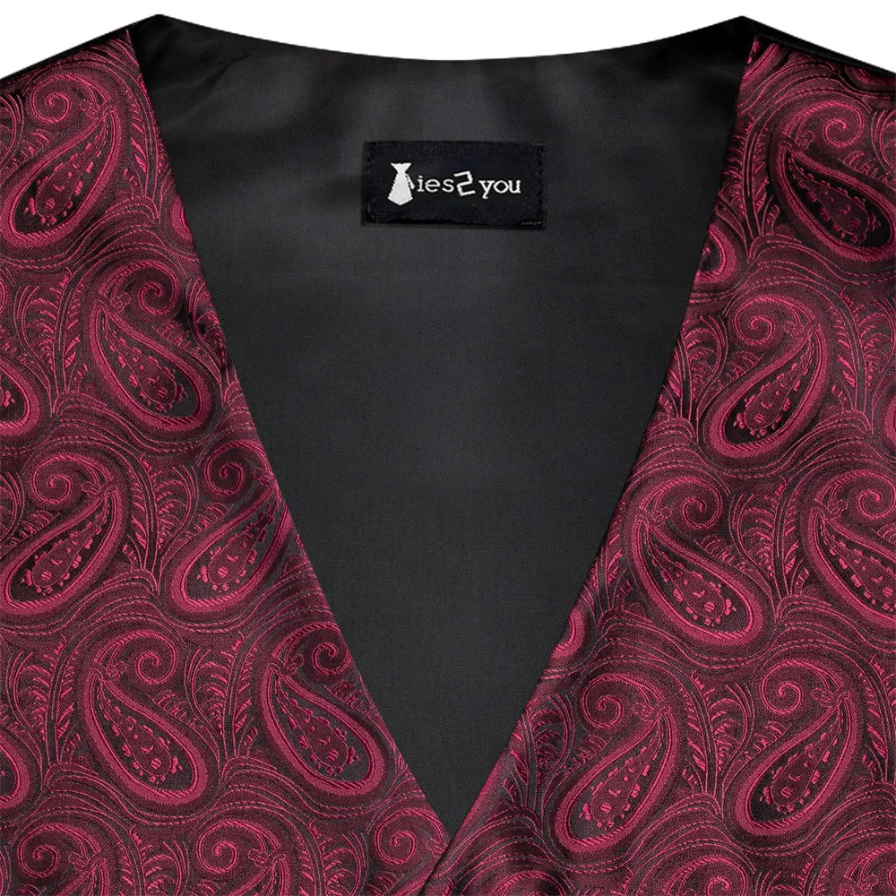Ties2you Burgundy Paisley Pattern V-Neck Silk Vest Necktie Set sold by Ties2You product image thumbnail 5