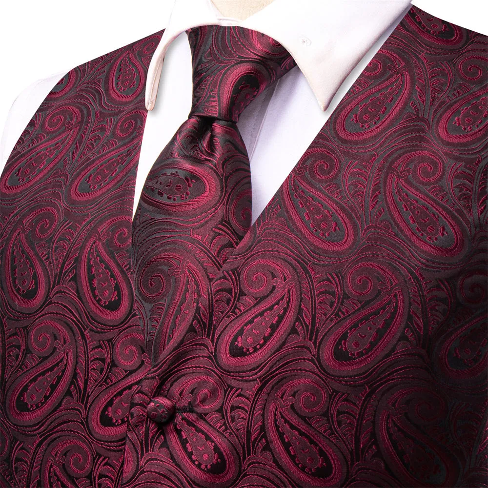 Ties2you Burgundy Paisley Pattern V-Neck Silk Vest Necktie Set sold by Ties2You product image thumbnail 4