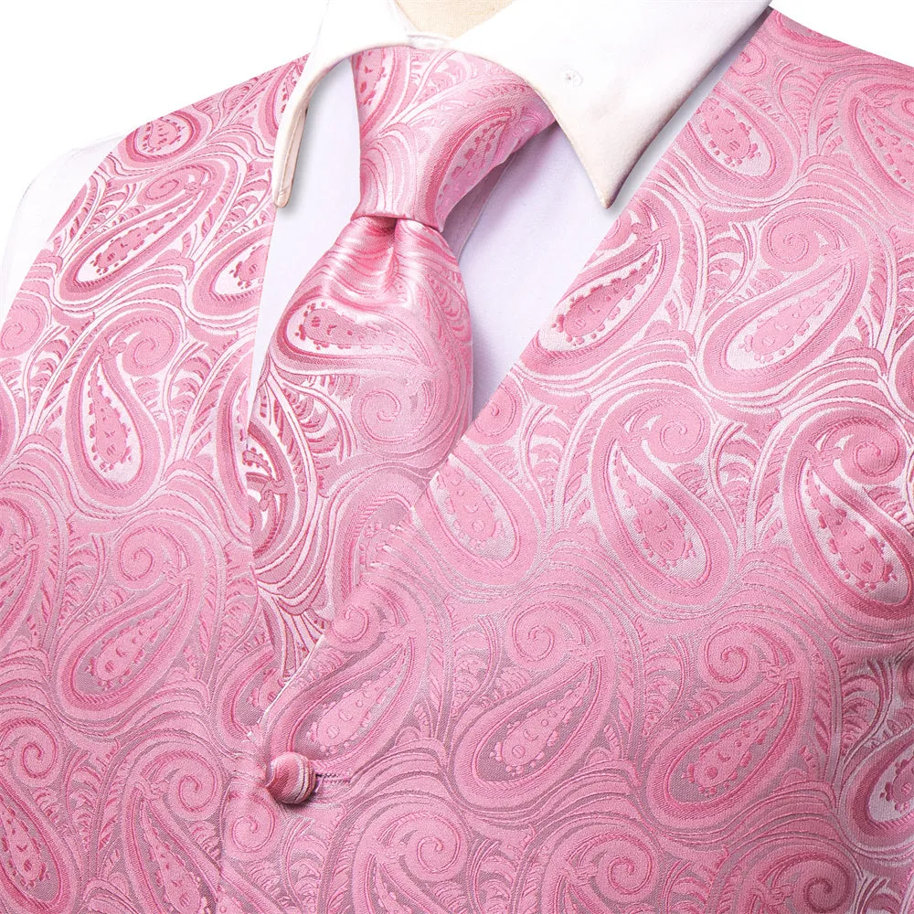 Ties2you Pink Paisley Pattern V-Neck Silk Vest Necktie Set sold by Ties2You product image thumbnail 4